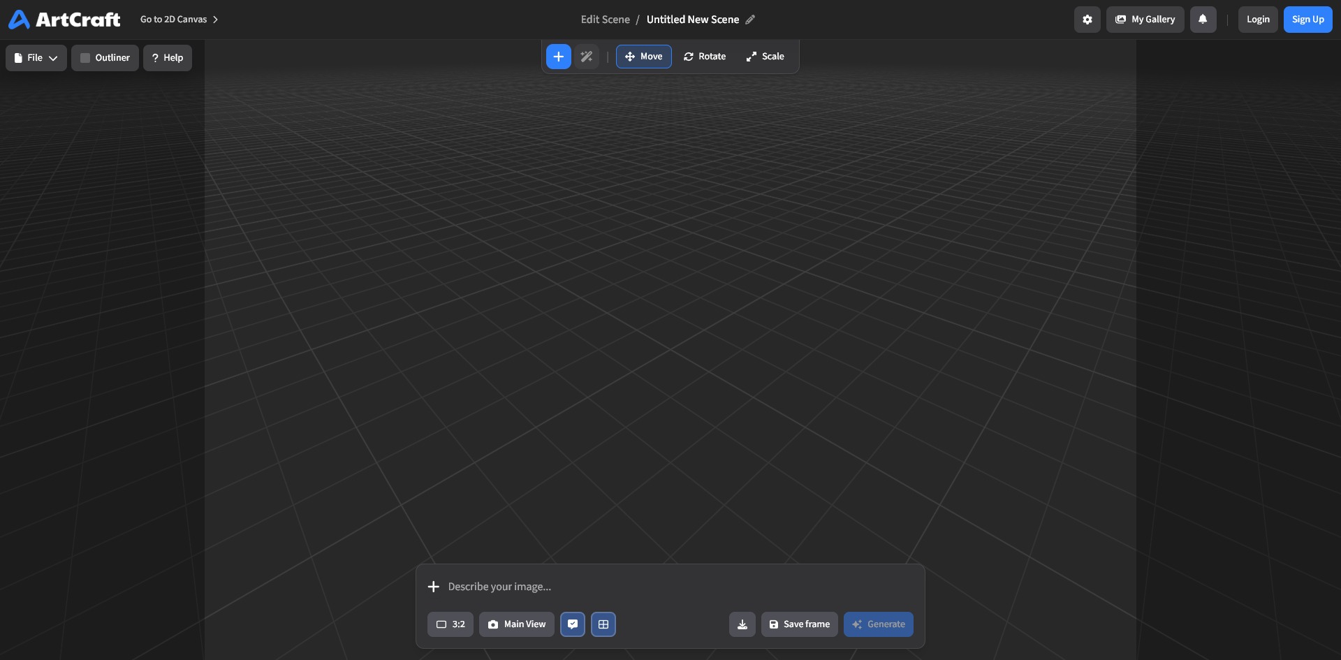 ArtCraft, a free online AI image and video generator, with its 3D editor compositing generated art in a scene